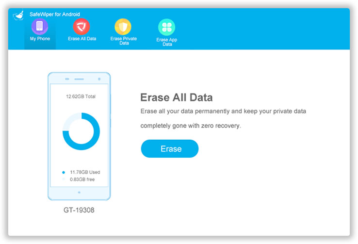 main interface of android data erasing app