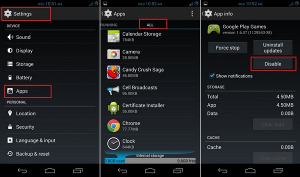 uninstall android apps
