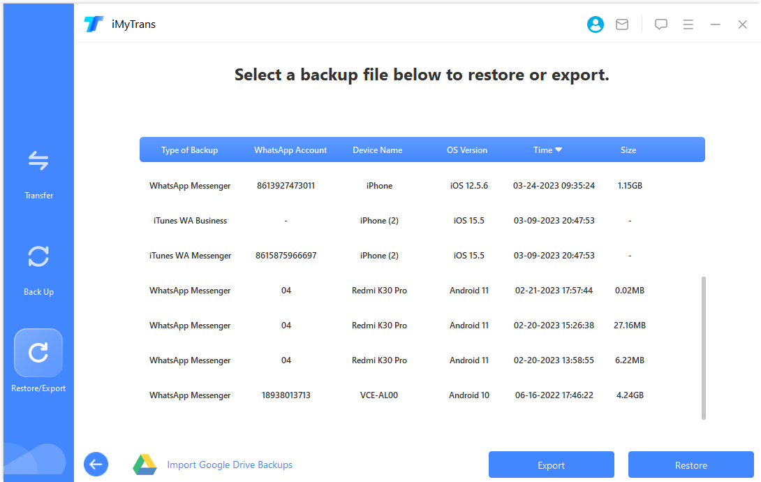 display backup file