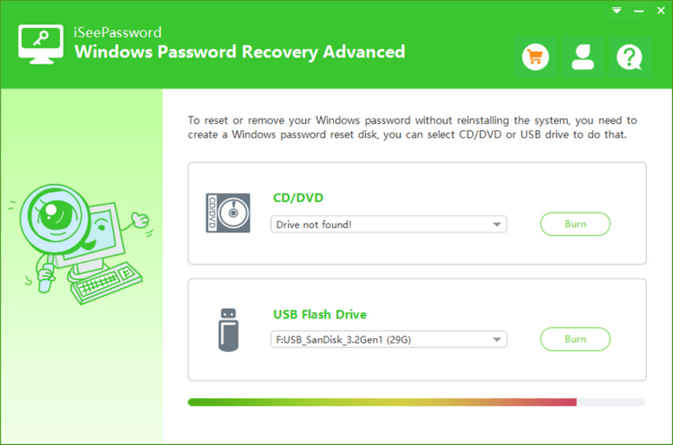 iseepassword windows password recovery advanced burning usb