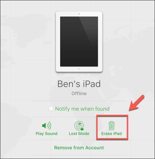 Erase button in Find My iPhone
