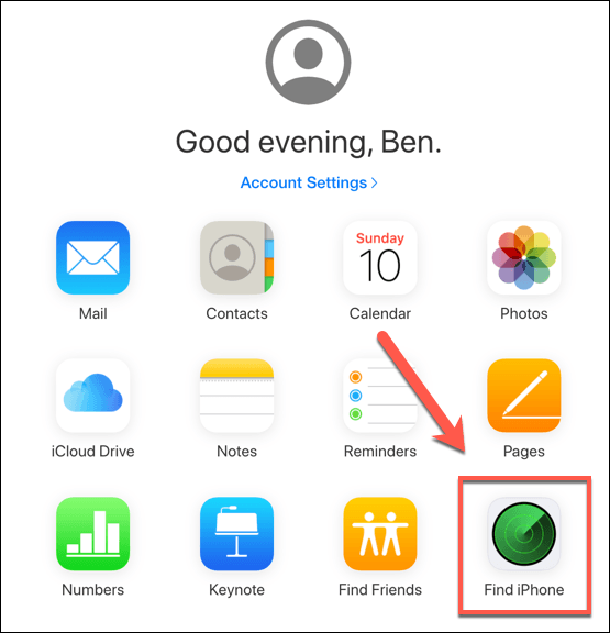 Find My iPhone icon on iCloud website