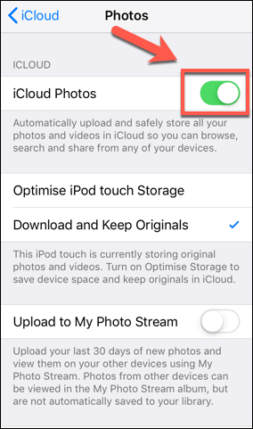iCloud Photos toggle in Photos window