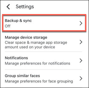 Backup & sync in Settings