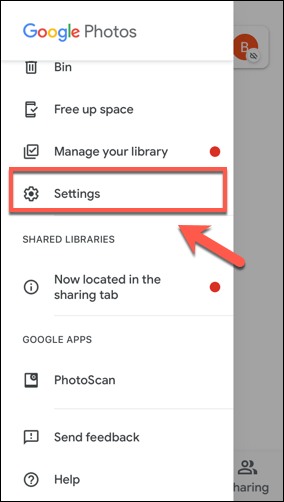 Settings in Google Photos