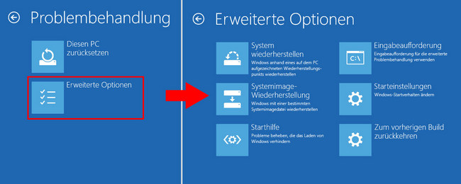 erweiterte optionen win10