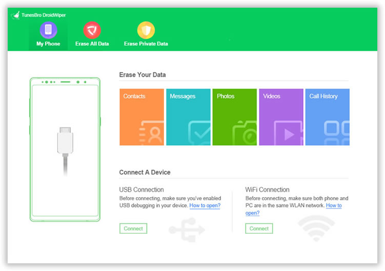 main interface of android data erasing app