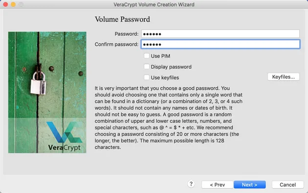 add password to volume VeraCrypt