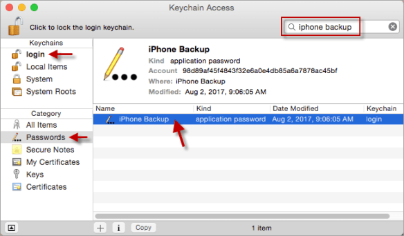 Keychain iPhone Backup Password