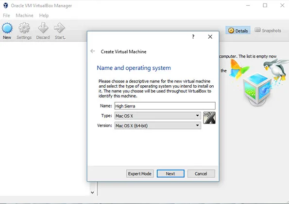 Create New Virtual Machine on Mac Virtualbox
