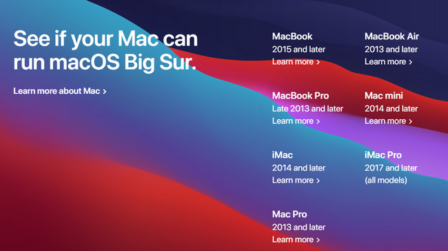 support list of macos big sur