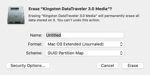 erase usb disk utility