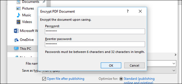 encrypt pdf with word