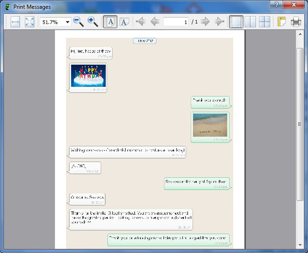 print whatsapp messages on android for single contact