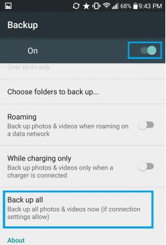 Backup Moto phone with Google Photo