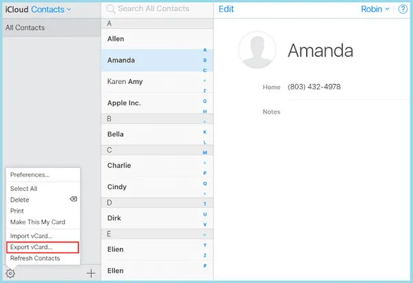 Export Contacts vCard