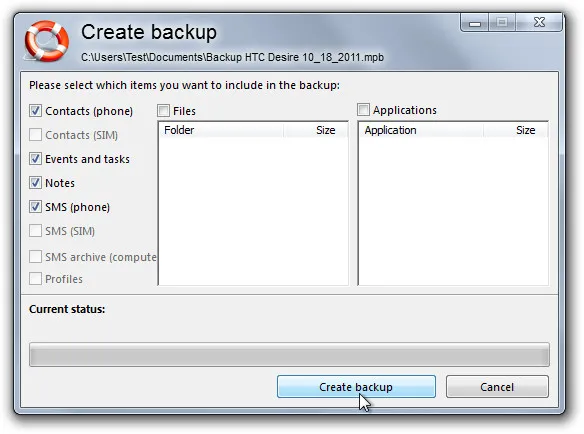 MyPhoneExplorer Create Backup