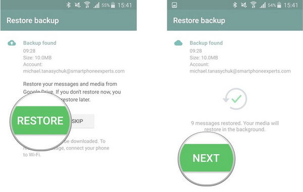 restore whatsapp messages to google drive