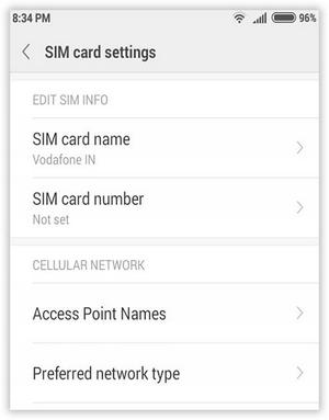 sim card settings