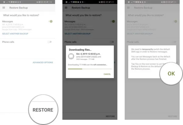 Restore SMS from App