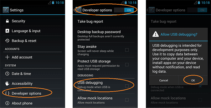 Enable USB Debugging for Android 3.0- 4.1.x