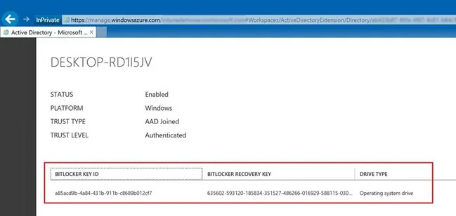 BitLocker Recovery Key in Azure