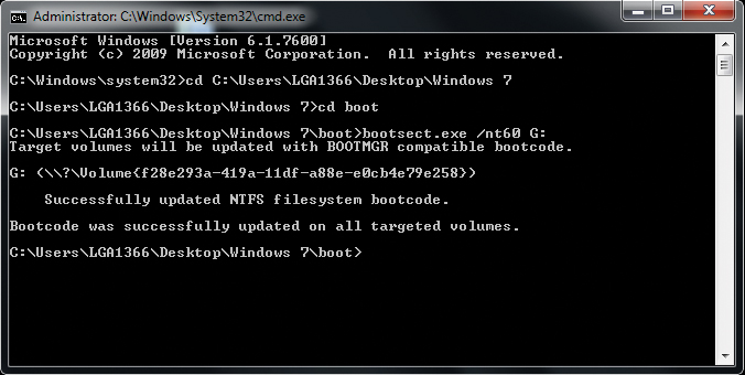 Create Windows 7 Install USB CMD