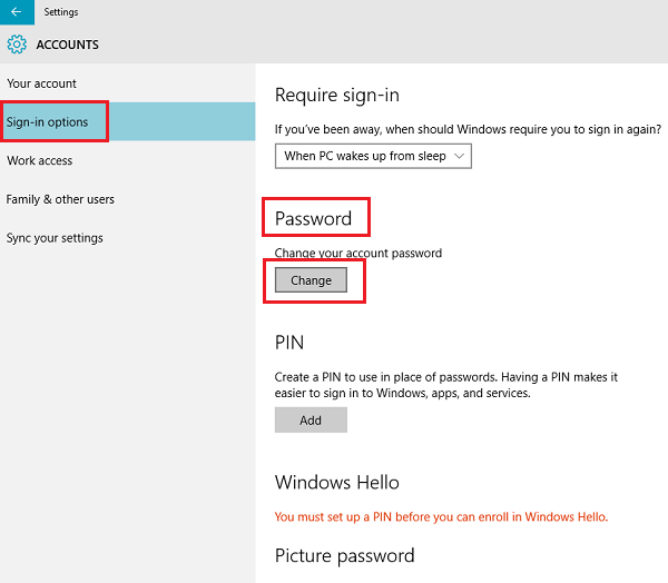 Change Windows 10 Password