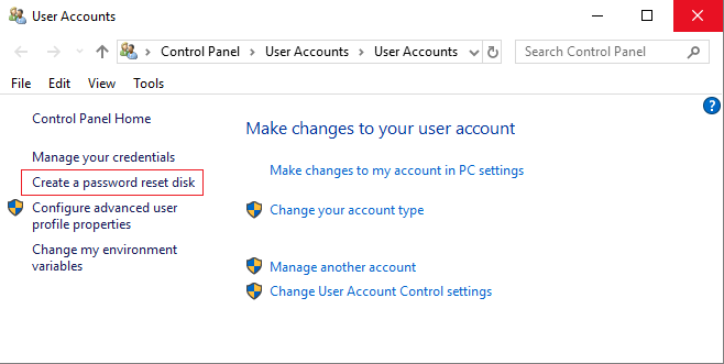 Create Windows 10 Password Reset Disk