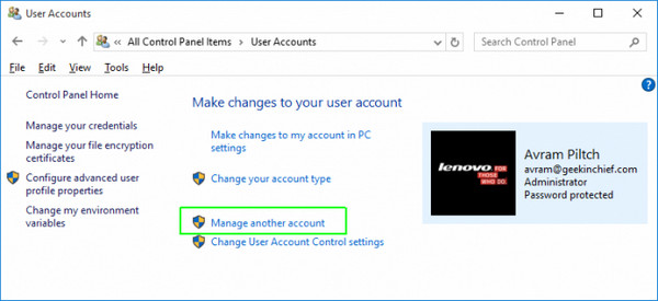 Manage Another User Account