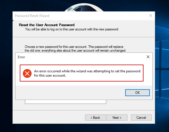 Password Reset Disk Windows 10 Error
